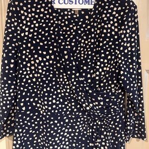 Anne Klein Navy and White Patterned Midi Dress faux wrap style. Worn one time